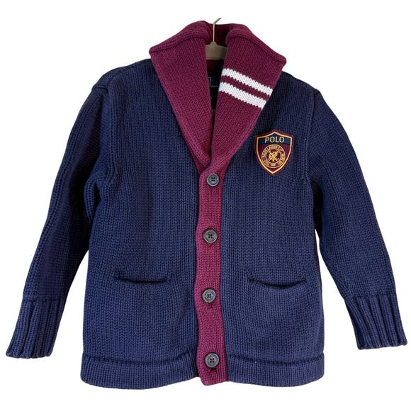 Polo Ralph Lauren Cardigan Sweater Boys 3T Blue Knit Shawl Collar Vintage Preppy - Picture 1 of 11